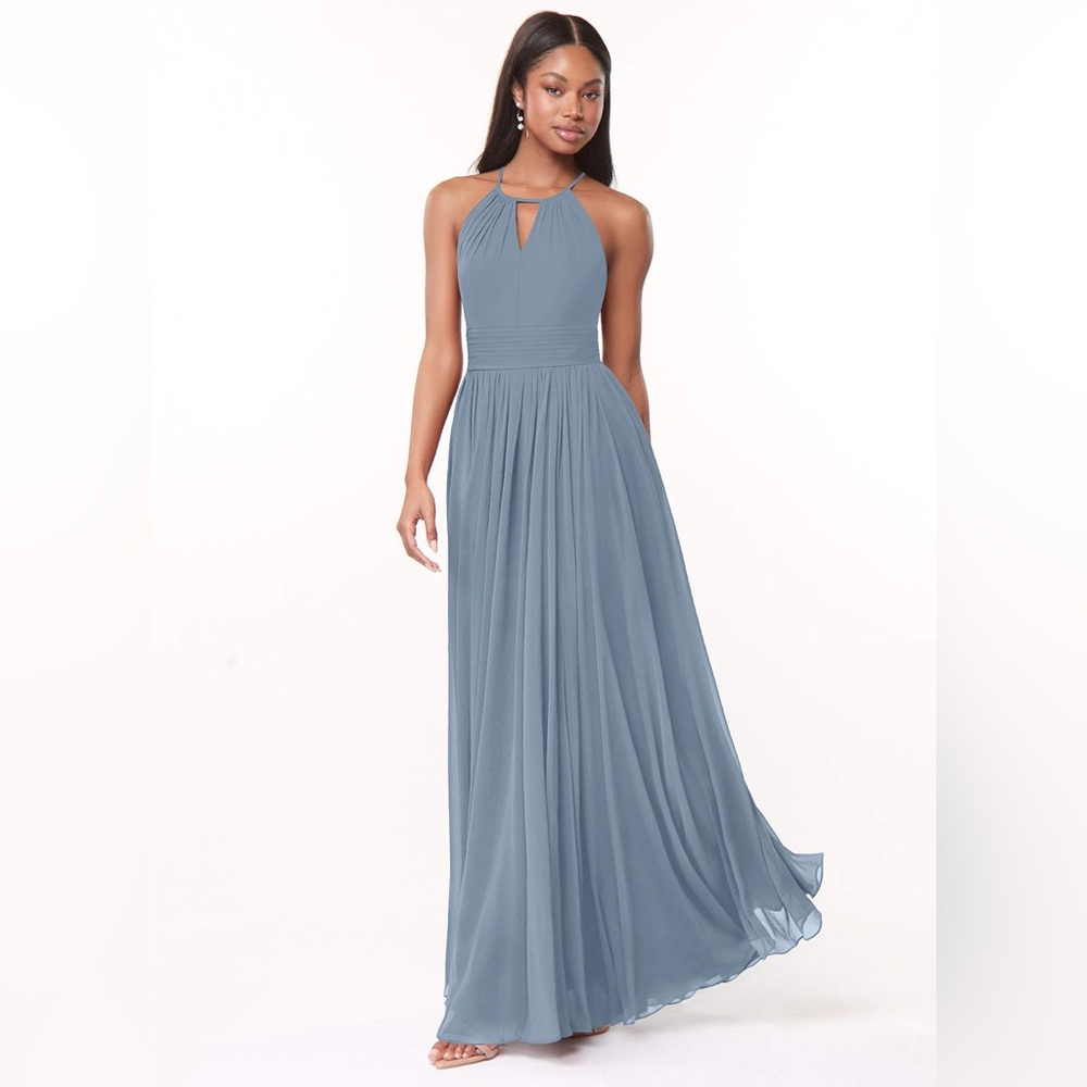 Azazie Cherish dress. Color: Dusty Blue.